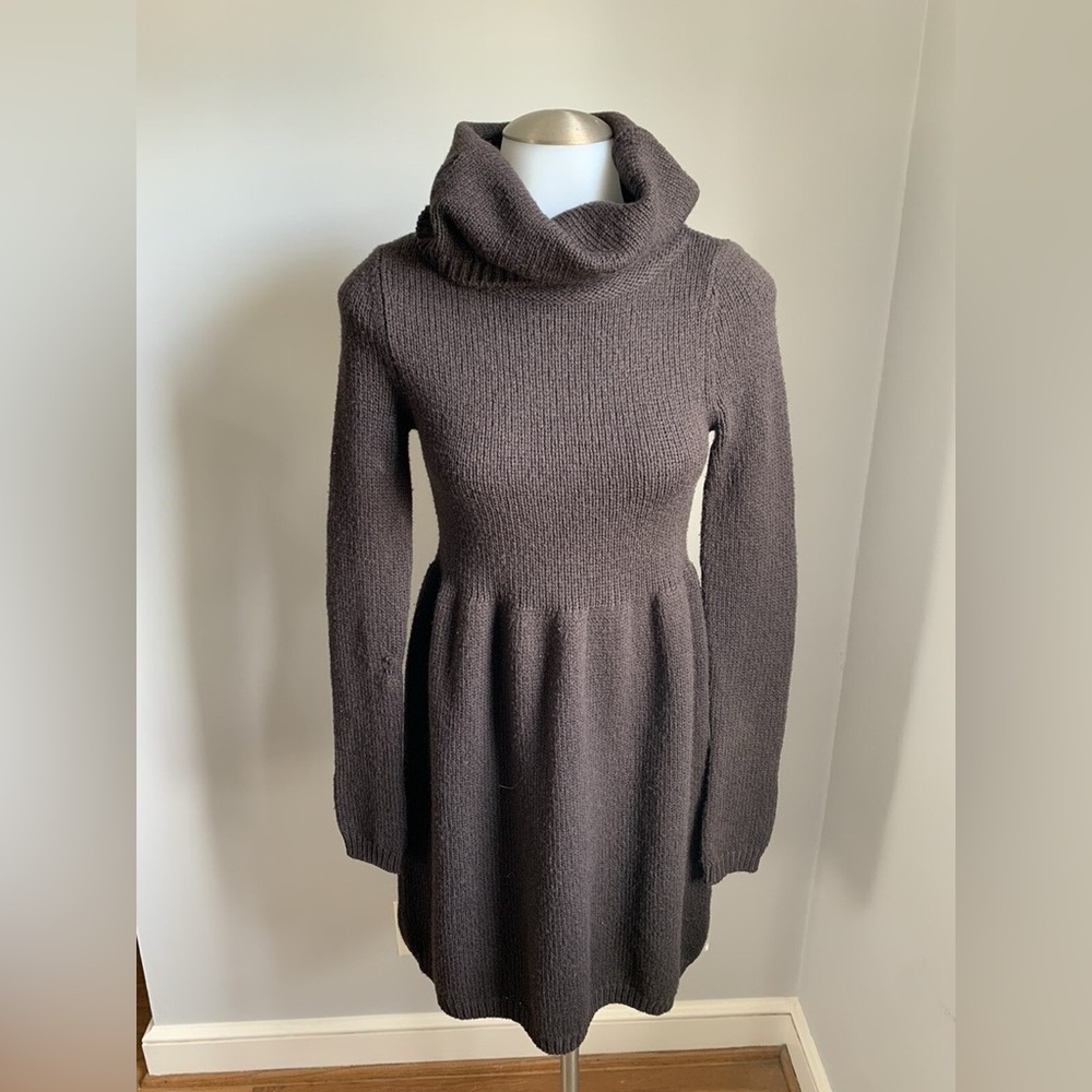 VINCE Chocolate Brown Short Turtleneck Wool Sweater Dress Long Sleeves Medium